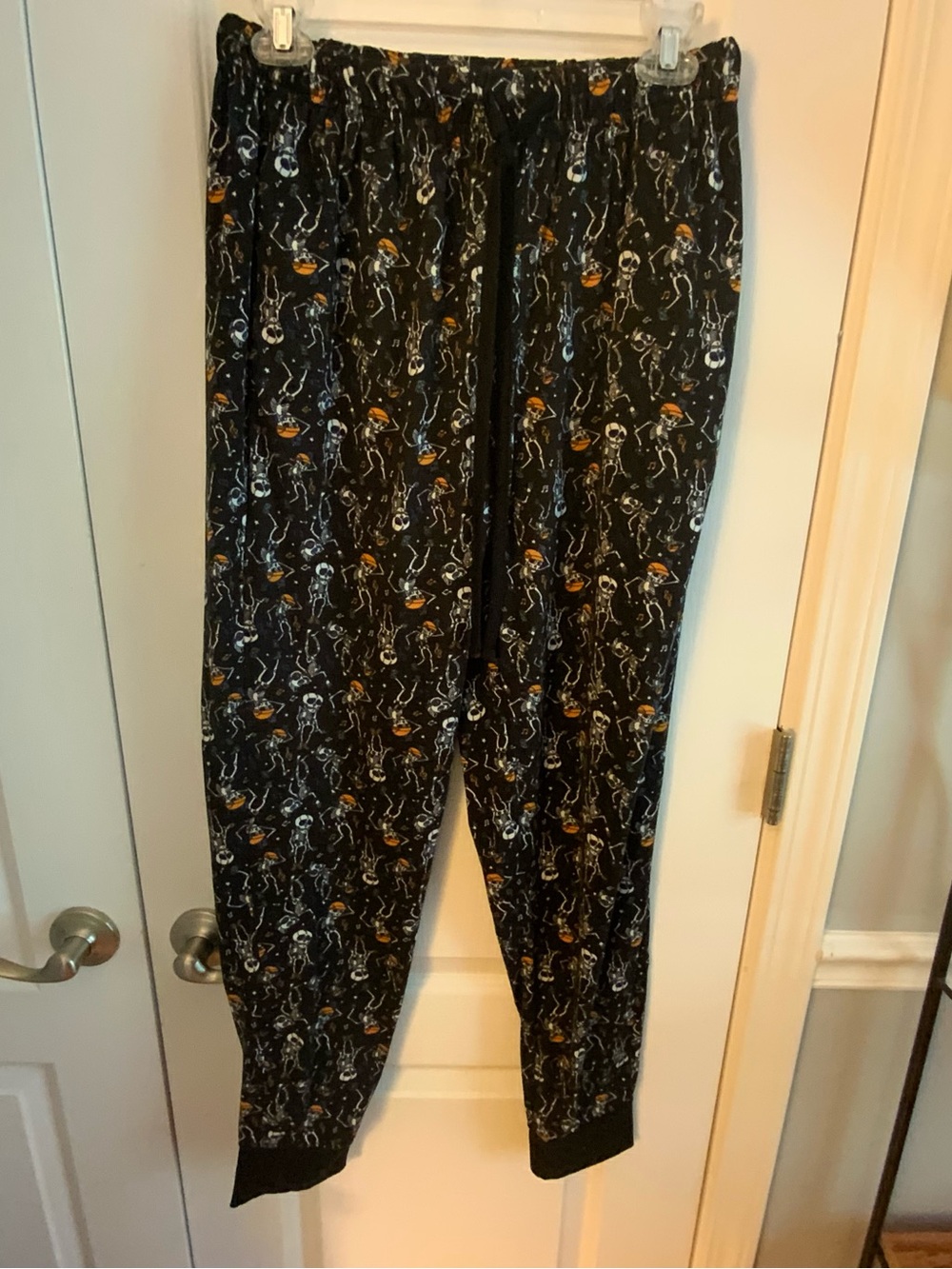 Black Men’s Pajama Jogger Pants with Skeleton & Guitar Print
